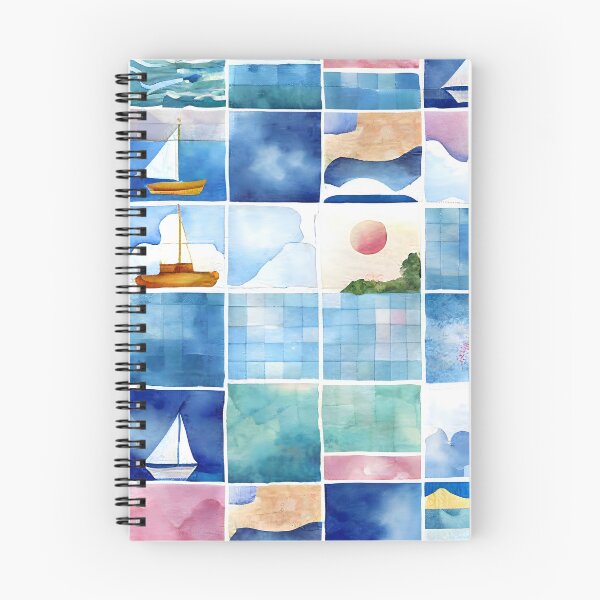Item preview, Watercolor Patchwork Quilt Design Sea Ocean Beach Boats designed and sold by ClairesPatterns.