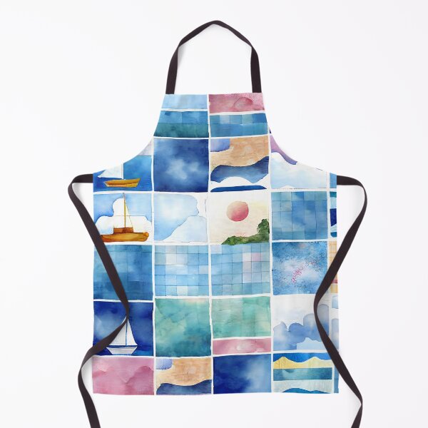 Item preview, Watercolor Patchwork Quilt Design Sea Ocean Beach Boats designed and sold by ClairesPatterns.