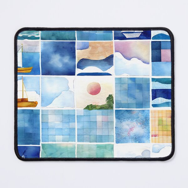 Item preview, Watercolor Patchwork Quilt Design Sea Ocean Beach Boats designed and sold by ClairesPatterns.