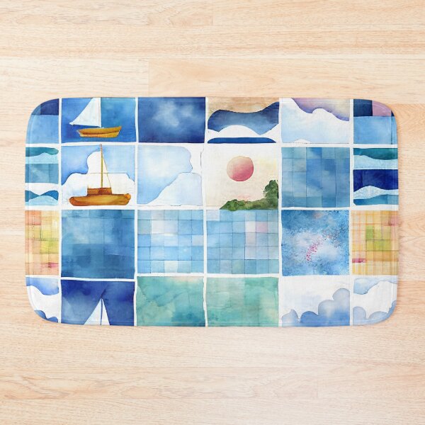 Item preview, Watercolor Patchwork Quilt Design Sea Ocean Beach Boats designed and sold by ClairesPatterns.