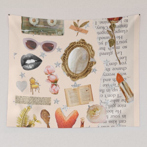 Item preview, Vintage Old Money Aesthetic Collage Print Light Peach designed and sold by Femme Pastel Collective.