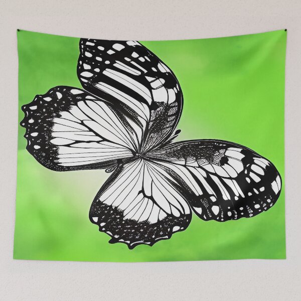 Item preview, Black and White Butterfly with Bright Neon Green Background designed and sold by deniselynnimage.