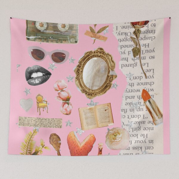 Item preview, Vintage Old Money Aesthetic Collage Print Barbie Pink designed and sold by Femme Pastel Collective.