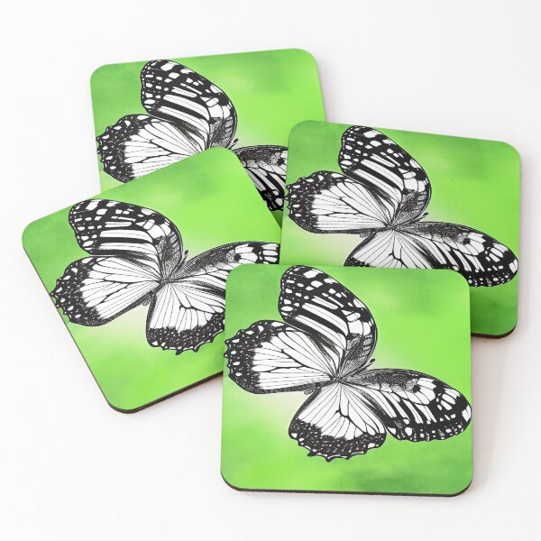 Item preview, Black and White Butterfly with Bright Neon Green Background designed and sold by deniselynnimage.