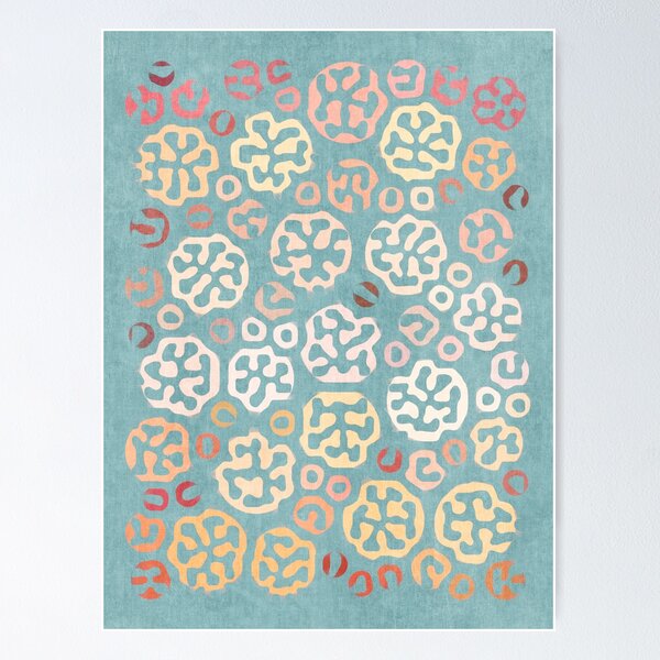 Item preview, Stencil Flowers Green Pink Yellow Orange designed and sold by FAROSSTUDIO.