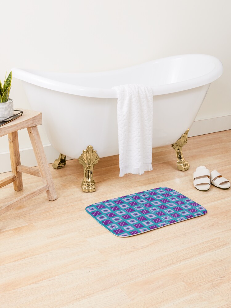 Thumbnail 2 of 6, Bath Mat, Abstract Square Pattern designed and sold by mrtraz.