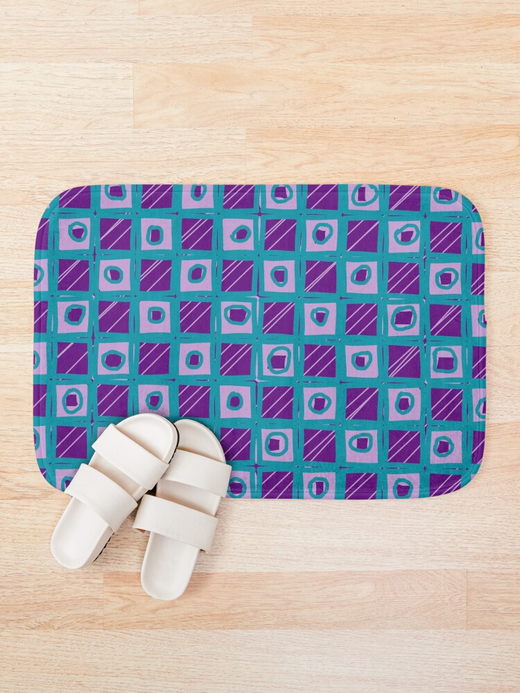 Thumbnail 1 of 6, Bath Mat, Abstract Square Pattern designed and sold by mrtraz.