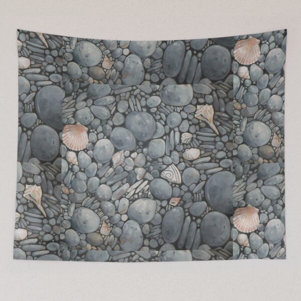 Item preview, Pebble Stone Beach Rocks Shells Painting Art designed and sold by antiqueart.