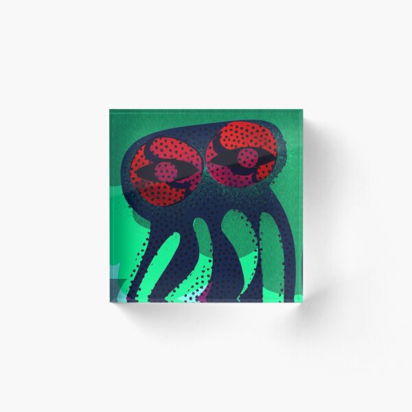 Squid No. 25 - Green Waves Acrylic Block