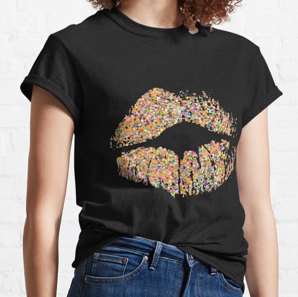 Stylish Multicolor Grit Glitter Lips Classic T-Shirt