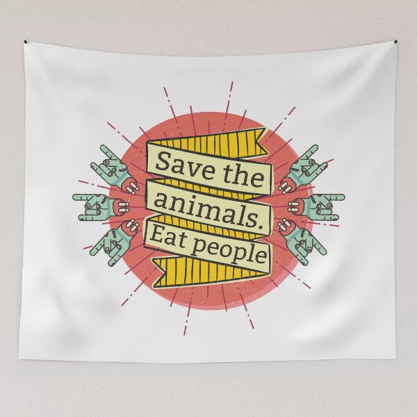 Item preview, save animals. eat people. designed and sold by coyotika.