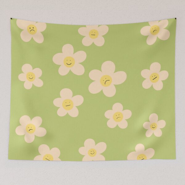Item preview, Sad happy flower pattern in key lime designed and sold by Thalia Roman.