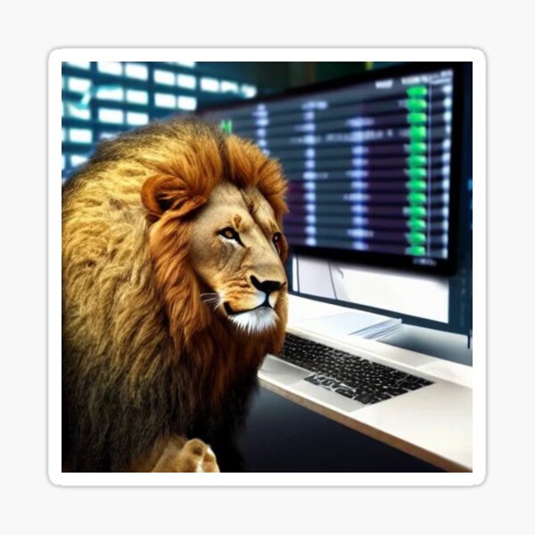 Lion watching stocks | Get that money | Finance | Mentis Fortuna Sticker