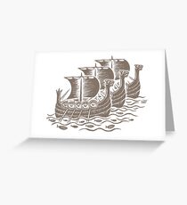 Conquest of the Viking woodcut Print ( Warm Gray) Greeting Card