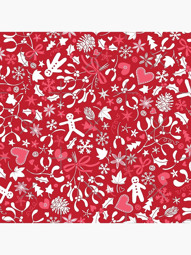 Mistletoe and Gingerbread Ditsy - Red, white and pink - Christmas pattern by Cecca Designs by Cecca-Designs