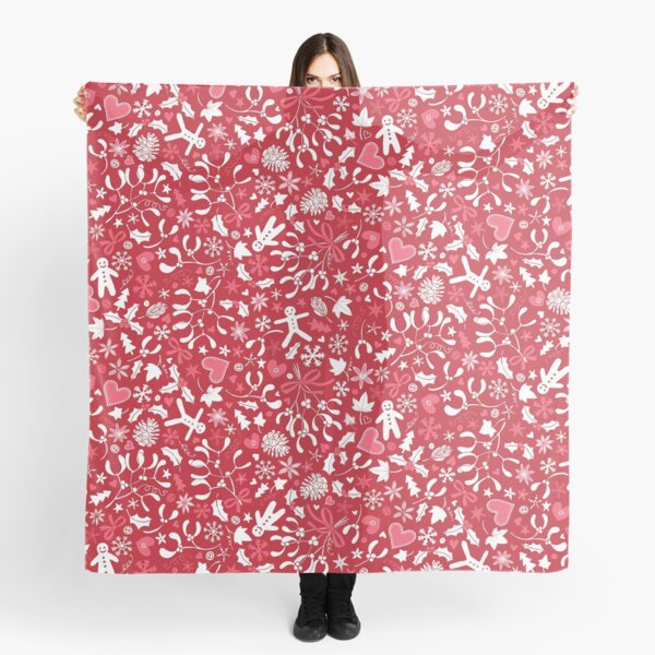 Mistletoe and Gingerbread Ditsy - Red, white and pink - Christmas pattern by Cecca Designs Scarf