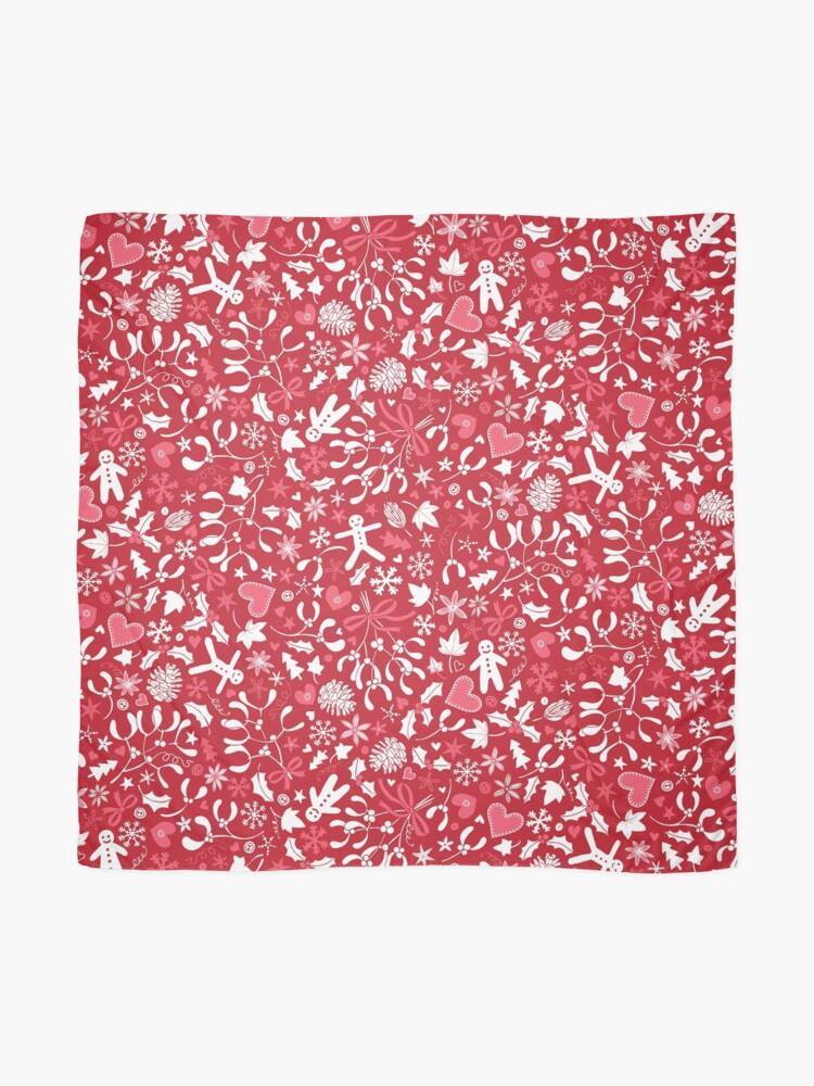 Alternate view of Mistletoe and Gingerbread Ditsy - Red, white and pink - Christmas pattern by Cecca Designs Scarf