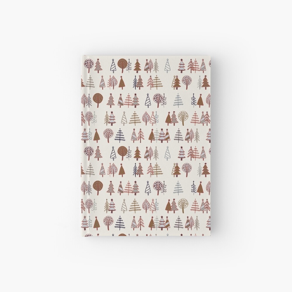 Gingerbread Trees - Gold, Silver and Copper on White - pretty winter pattern by Cecca Designs Hardcover Journal