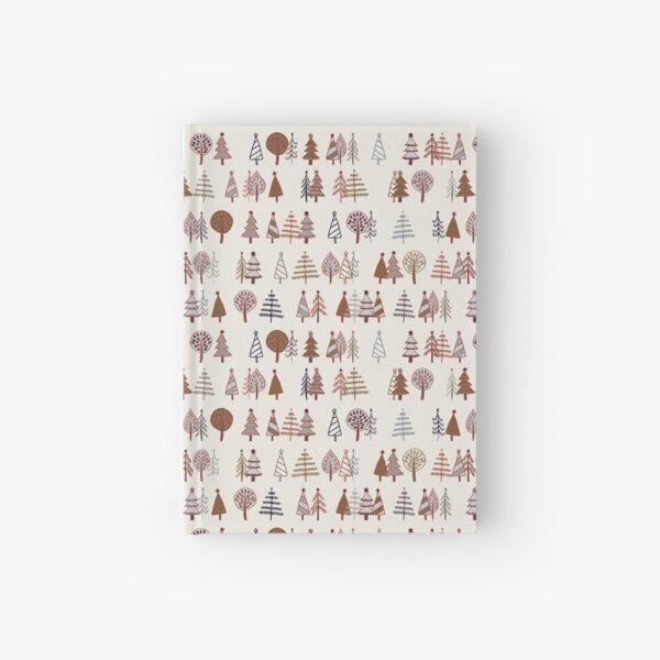 Gingerbread Trees - Gold, Silver and Copper on White - pretty winter pattern by Cecca Designs Hardcover Journal