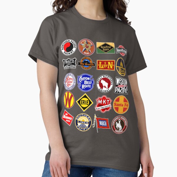 Vista previa del artículo con la obra «Logotipos antiguos de ferrocarriles desaparecidos: pasatiempos de trenes», diseñado y vendido por Osprey Tees.