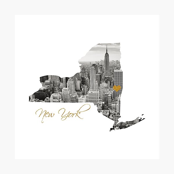 New York Map Cut Out Photographic Print