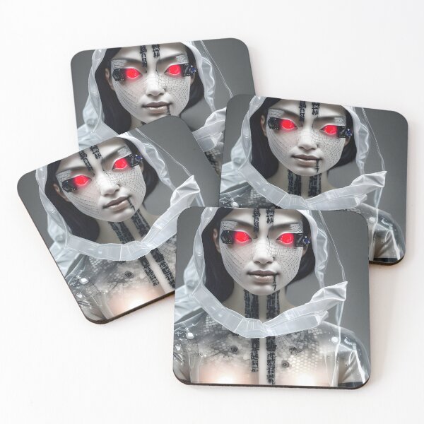 Aperçu de l'œuvre Gouttes de peinture acrylique Cyberpunk japonais Geisha Cyborg - art numérique moderne créée et vendue par ai-mnesia.