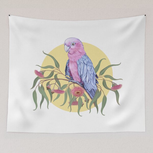 Item preview, Pink and grey galah with eucalyptus flowers designed and sold by Esti Nagy.