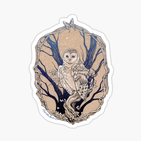 Item preview, Inked Barn Owl in Winter Tree  designed and sold by Meredith Dillman.