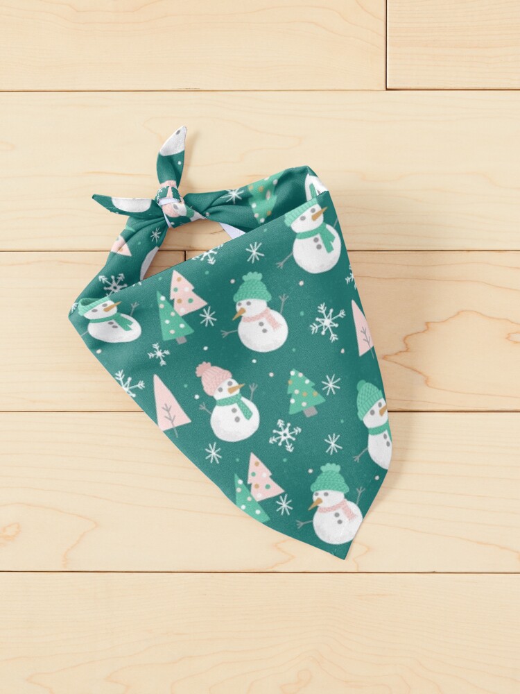 Alternate view of Merry Snowmen on Vivid Teal Pet Bandana