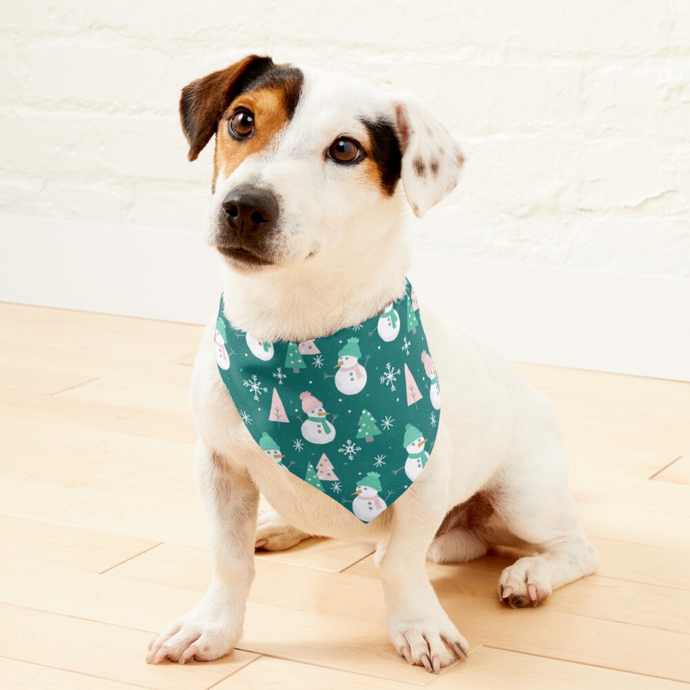 Merry Snowmen on Vivid Teal Pet Bandana