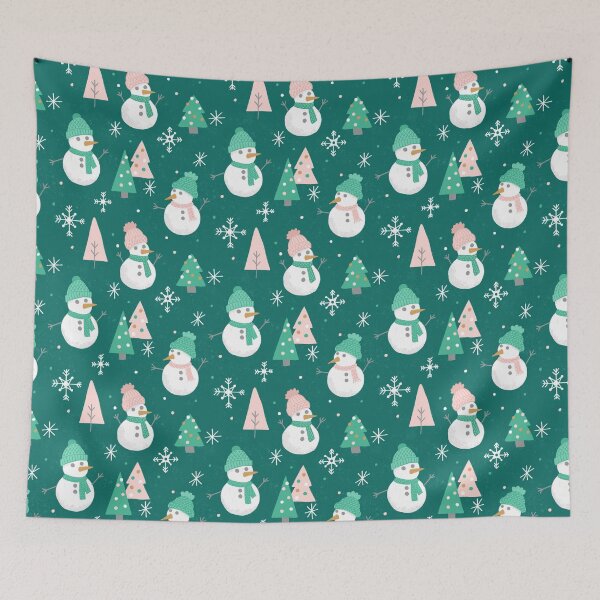Item preview, Merry Snowmen on Vivid Teal designed and sold by latheandquill.