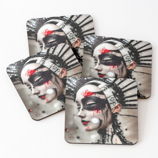 Aperçu de l'œuvre Gouttes de peinture acrylique Cyberpunk japonais Geisha Cyborg - art numérique moderne créée et vendue par ai-mnesia.