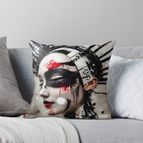 Item preview, Cyberpunk Japanese Geisha Cyborg acrylic paint drips - modern digital art designed and sold by ai-mnesia.