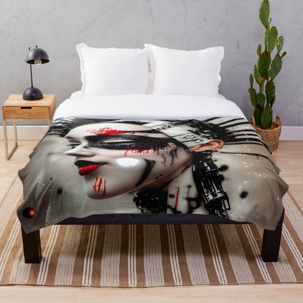 Item preview, Cyberpunk Japanese Geisha Cyborg acrylic paint drips - modern digital art designed and sold by ai-mnesia.