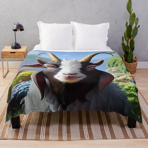 Item preview, Smiling Billy Goat in a Field of Grass and Botanical Flowers with Blue Sky designed and sold by deniselynnimage.