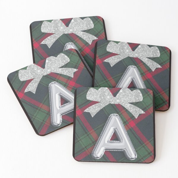 Item preview, Glorious Red and Green Plaid with Glittering Bow and Puff Initial-A designed and sold by SunMoonBeyond.