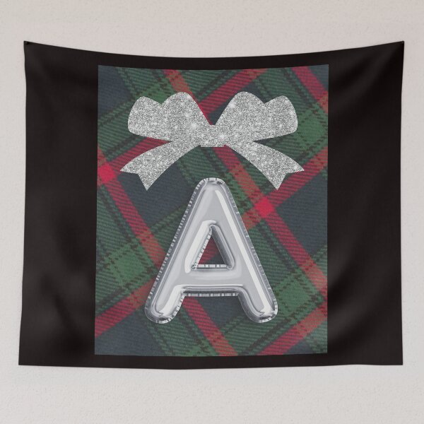 Item preview, Glorious Red and Green Plaid with Glittering Bow and Puff Initial-A designed and sold by SunMoonBeyond.