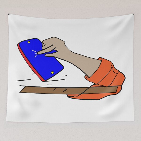 Item preview, A hand and mobile phone upon a table designed and sold by Chitrogiri.