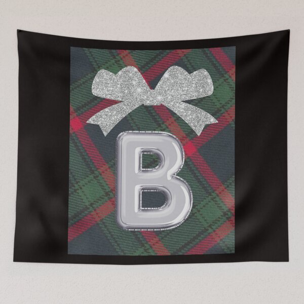 Item preview, Glorious Red and Green Plaid with Glittering Bow and Puff Initial-B designed and sold by SunMoonBeyond.