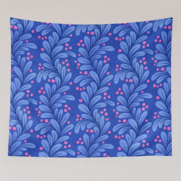 Item preview, Cobalt Blue Leaves and Hot Pink Berries designed and sold by RebeccaFlaherty.
