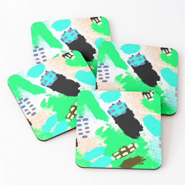 Item preview, Blue, Green, White, Neon Tones and Orange Brushstrokes of Paint Pattern, Squares - Modern Art designed and sold by theprintedclub.