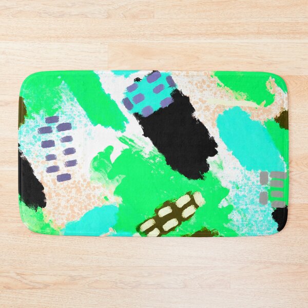 Item preview, Blue, Green, White, Neon Tones and Orange Brushstrokes of Paint Pattern, Squares - Modern Art designed and sold by theprintedclub.