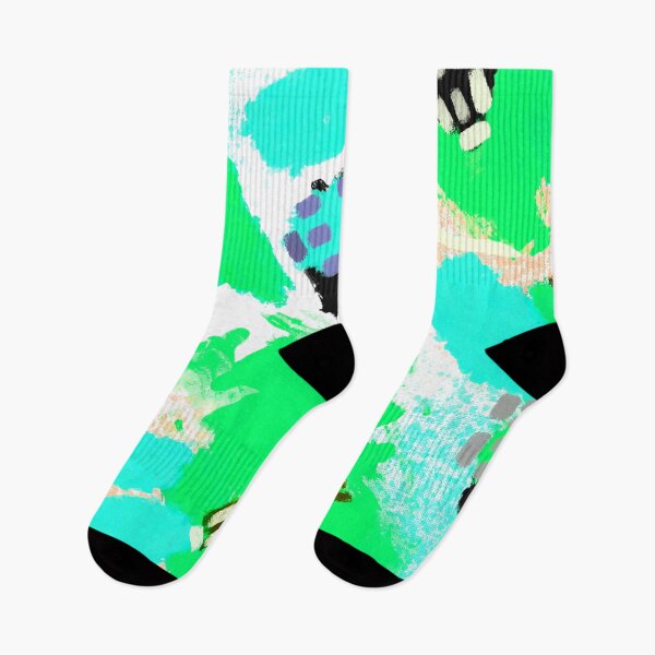 Item preview, Blue, Green, White, Neon Tones and Orange Brushstrokes of Paint Pattern, Squares - Modern Art designed and sold by theprintedclub.