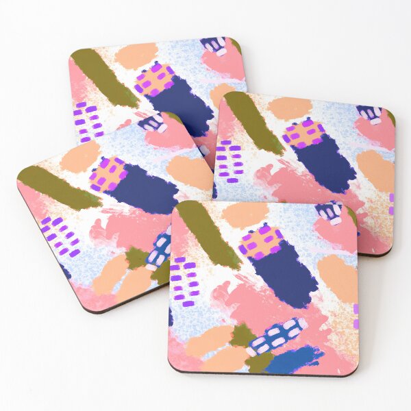 Item preview, Pink, Blue, Lilac, Salmon and White Brushstrokes of Paint Pattern, Squares - Modern Art designed and sold by theprintedclub.