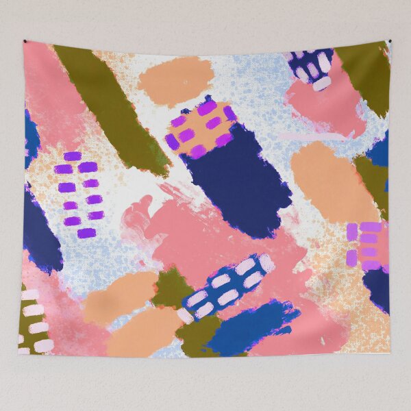 Item preview, Pink, Blue, Lilac, Salmon and White Brushstrokes of Paint Pattern, Squares - Modern Art designed and sold by theprintedclub.