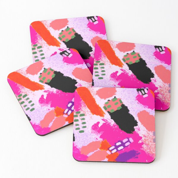 Item preview, Pink, Purple, Black, Green, Lilac and Orange Brushstrokes of Paint Pattern, Squares - Modern Art designed and sold by theprintedclub.