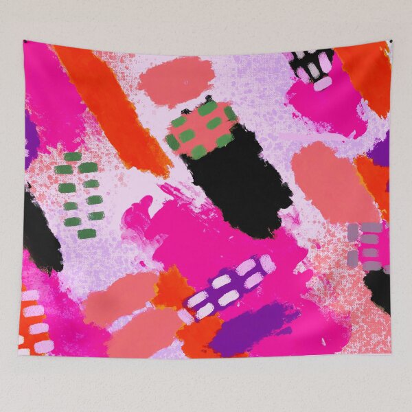 Item preview, Pink, Purple, Black, Green, Lilac and Orange Brushstrokes of Paint Pattern, Squares - Modern Art designed and sold by theprintedclub.