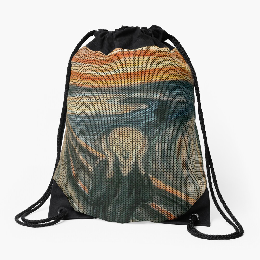 The Scream Lovingly Knitted by Granny E-Munch Drawstring Bag