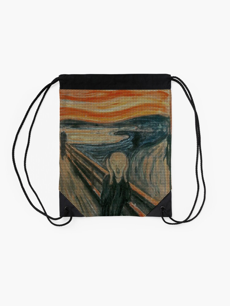 Alternate view of The Scream Lovingly Knitted by Granny E-Munch Drawstring Bag