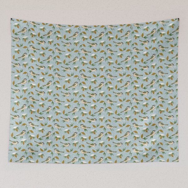 Item preview, Snowy pinecones and birds - sky blue designed and sold by Amilia Korre.